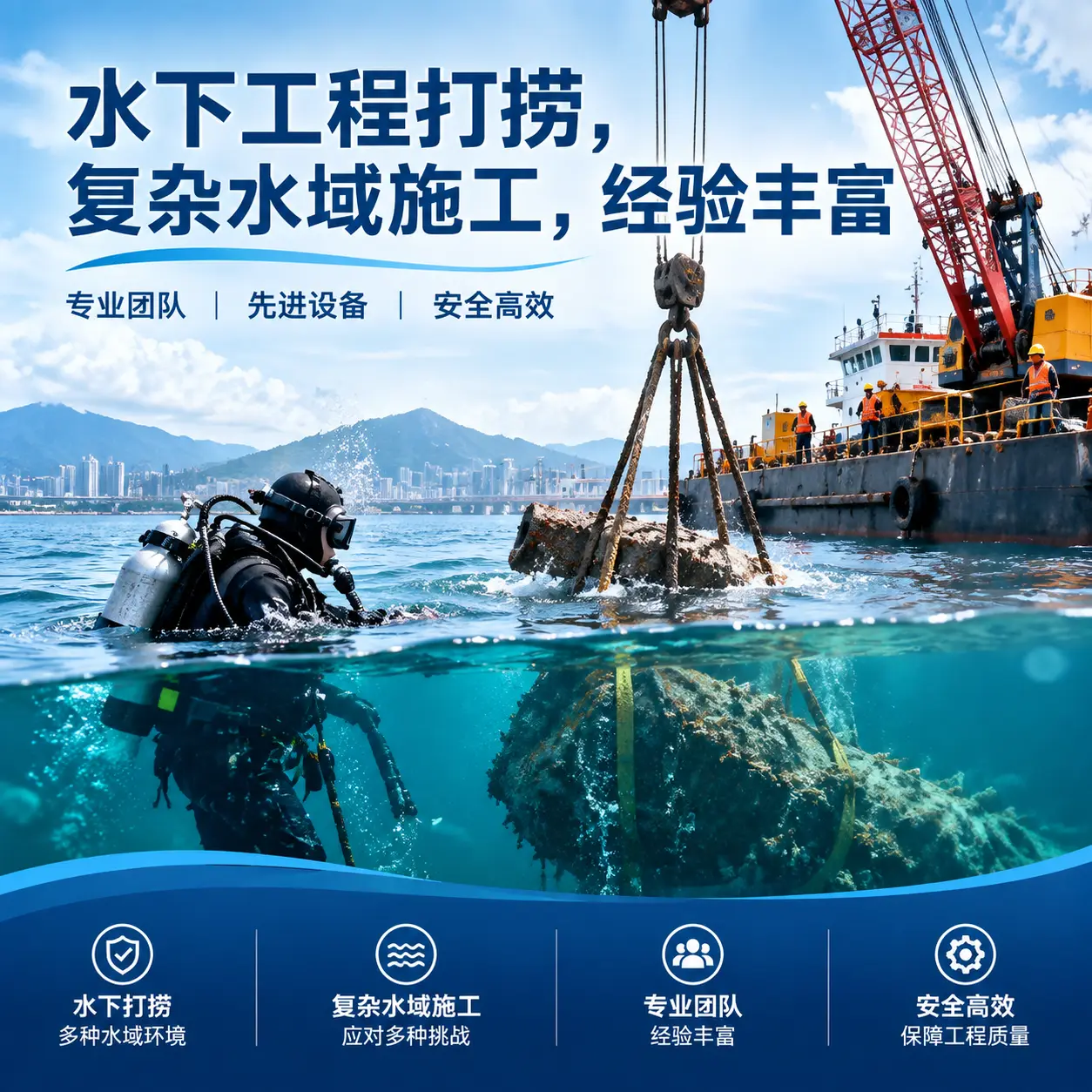 水下工程打捞，复杂水域施工，经验丰富东港